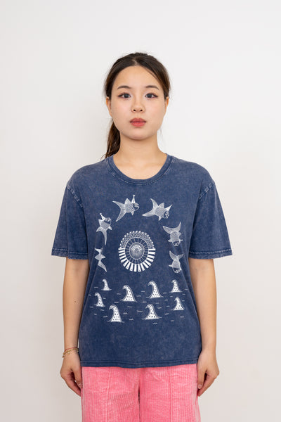 The Pancake Seas & The Wizard Hatted Fish Monarch Tee, Stonewash Blue