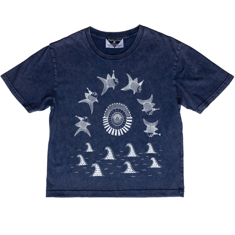 The Pancake Seas & The Wizard Hatted Fish Monarch Tee, Stonewash Blue